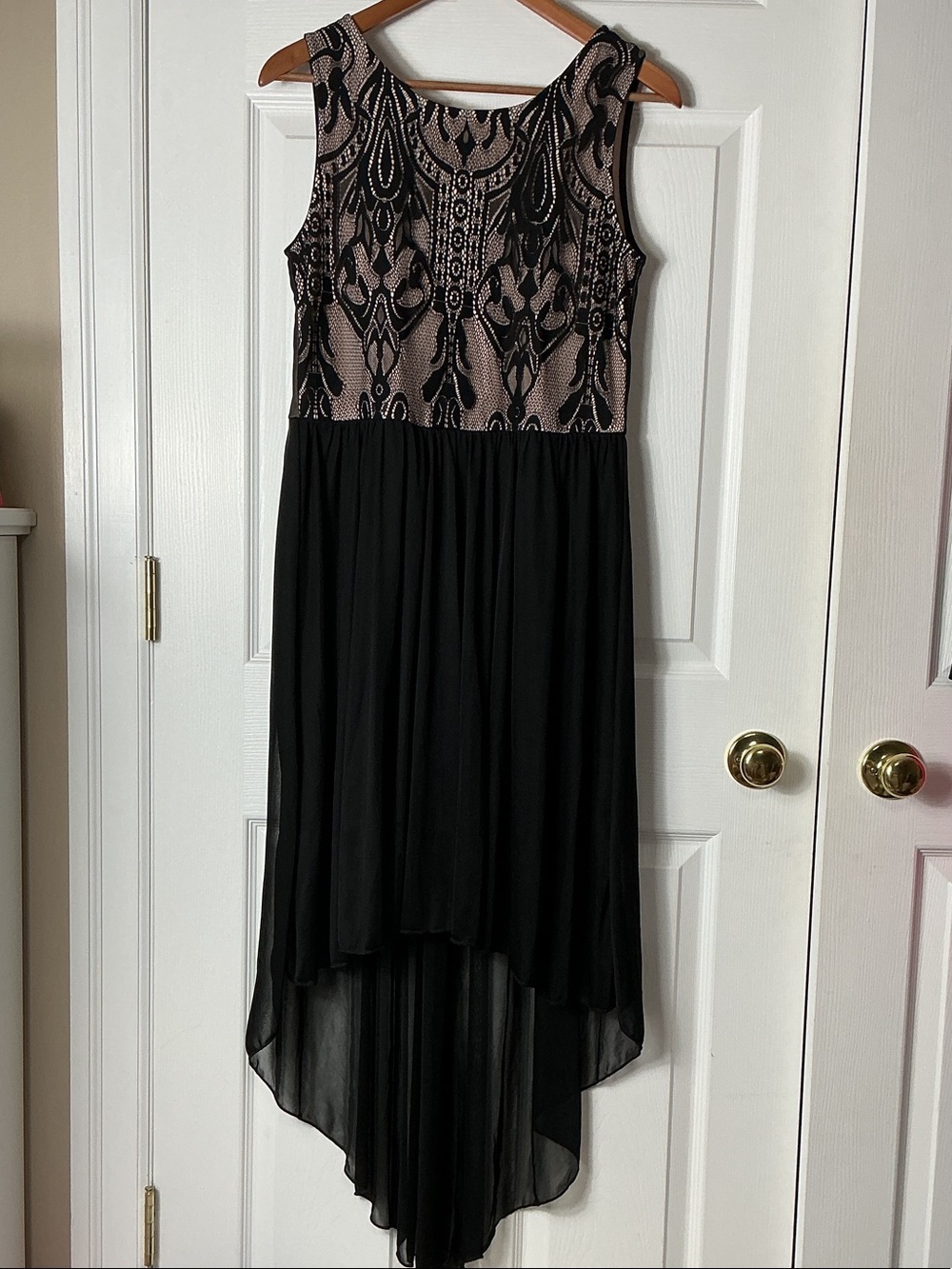 Miss Selfridge Black High-Low Dress with Blush Lace Bodice